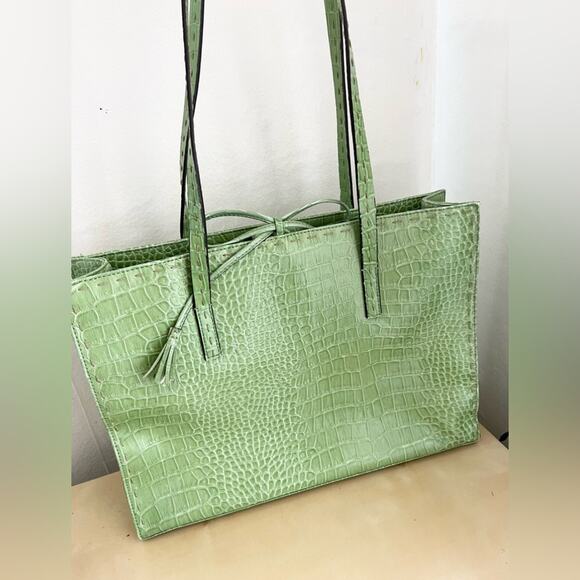 Vintage y2k crocodile embossed shoulder bag mint green tote spring - Picture 3 of 11